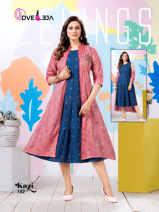 Dveeja Kazi Fancy Designer Regular Wear Rayon Kurti With Jacket Collection